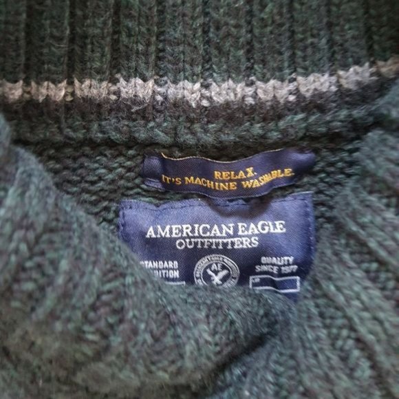 American Eagle Mens Fair Isle Green Knit Sweater - Picture 6 of 8